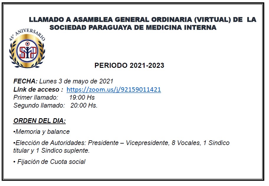 LLAMADO A ASAMBLEA GENERAL ORDINARIA(VIRTUAL)