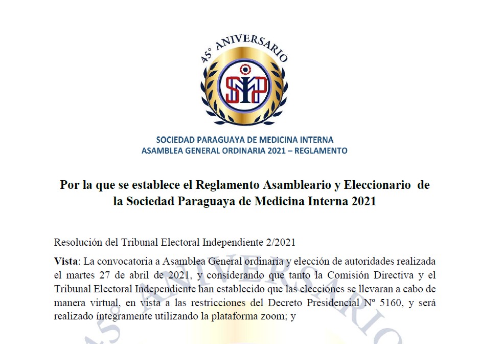 ASAMBLEA GENERAL ORDINARIA 2021 -REGLAMENTO